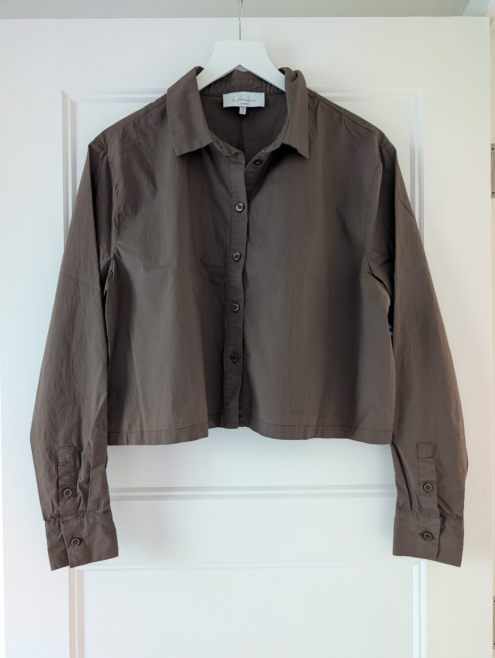 L'Academie Cropped Button-Down Shirt Brown